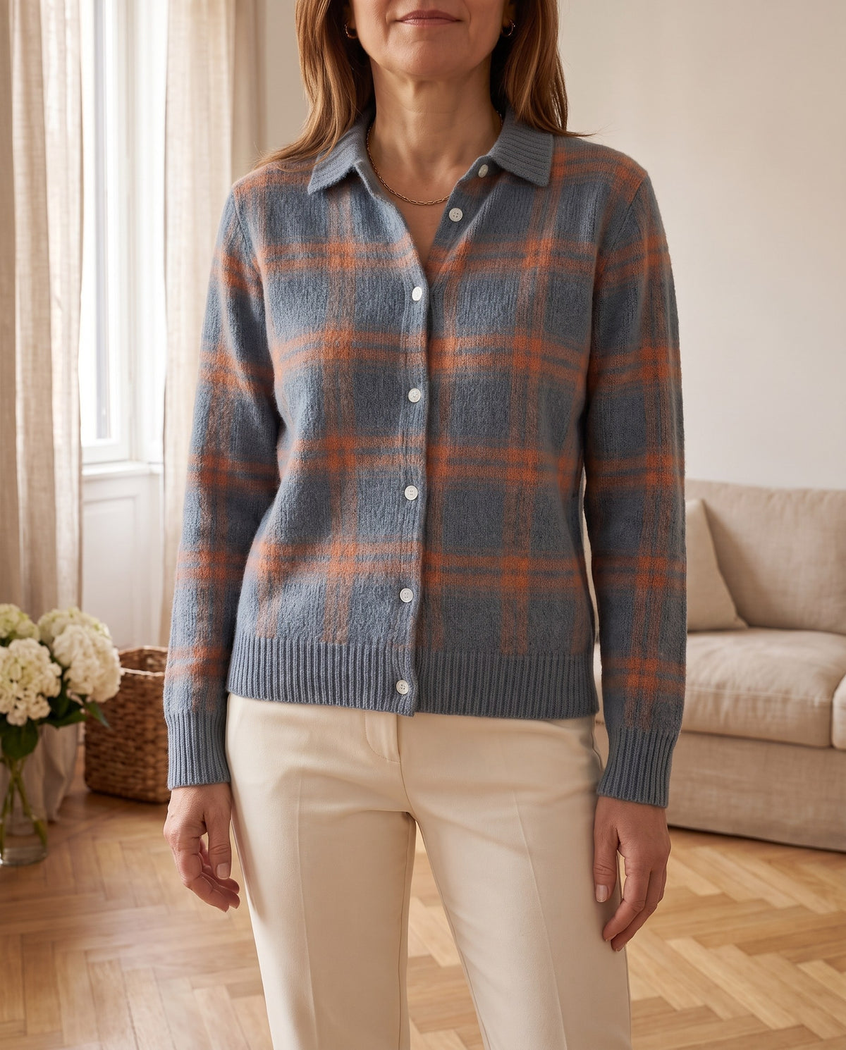 Elisabetta, cardigan in maglia a quadri