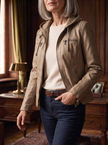 Eugenia, giacca in ecopelle beige