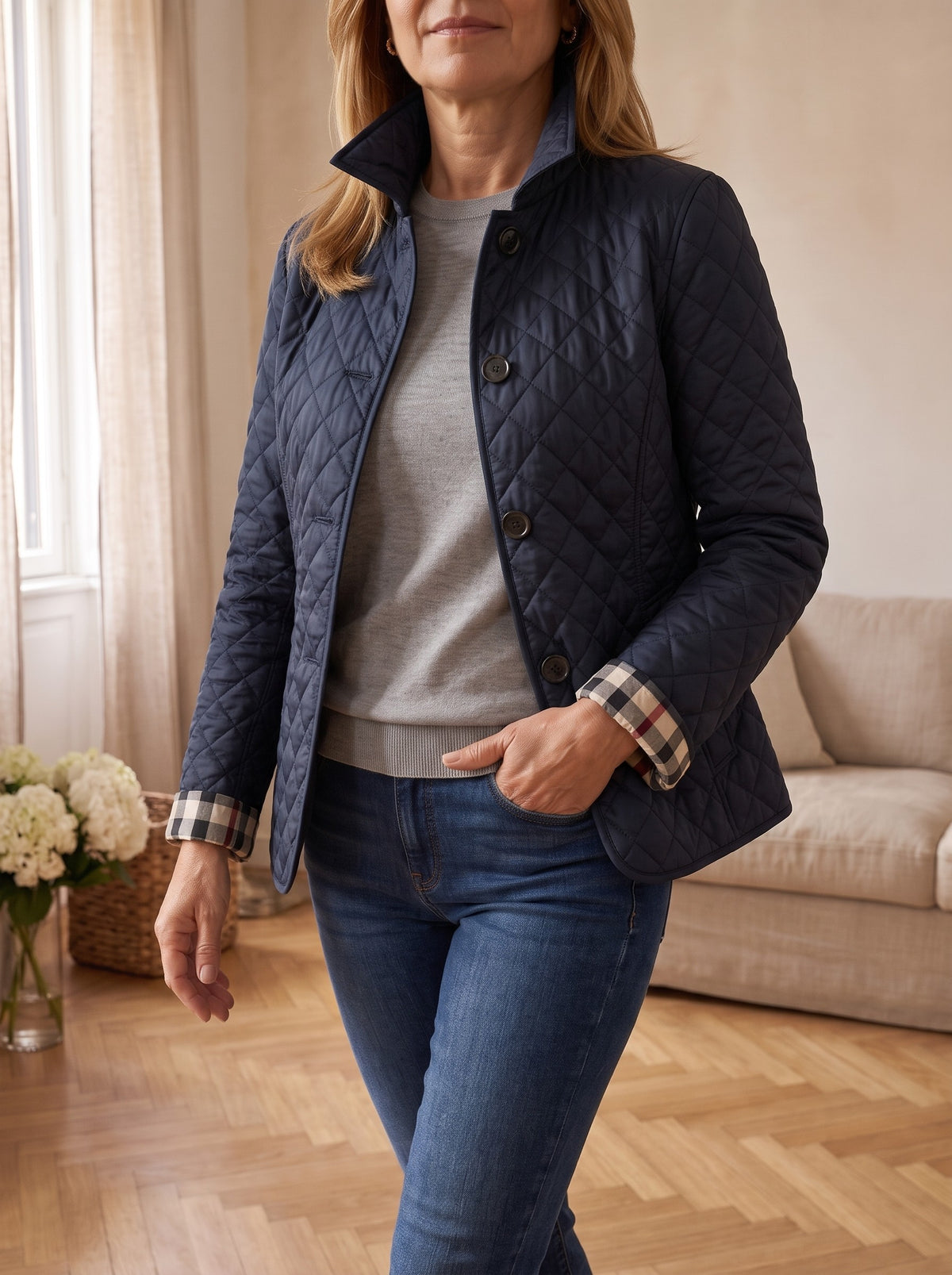 Gabriella, giacca trapuntata blu navy