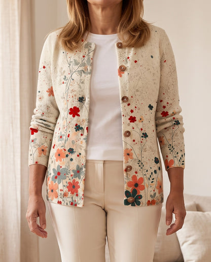 Gaia, cardigan floreale vintage color avorio