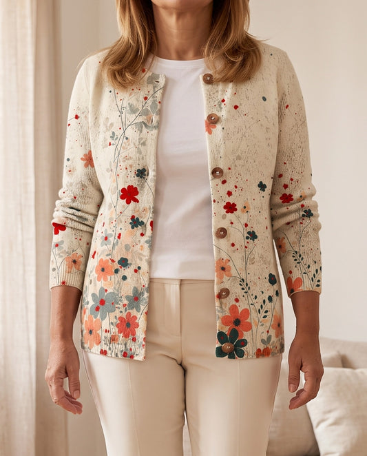 Gaia, cardigan floreale vintage color avorio