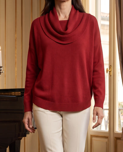 Gilda, maglione con collo drappeggiato rosso