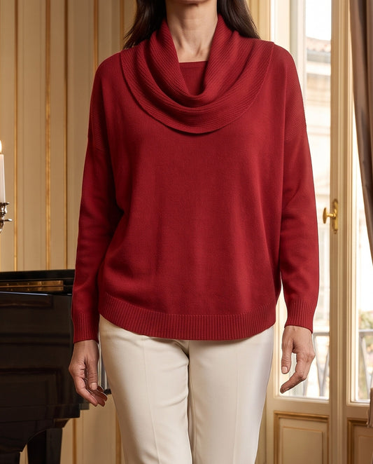 Gilda, maglione con collo drappeggiato rosso
