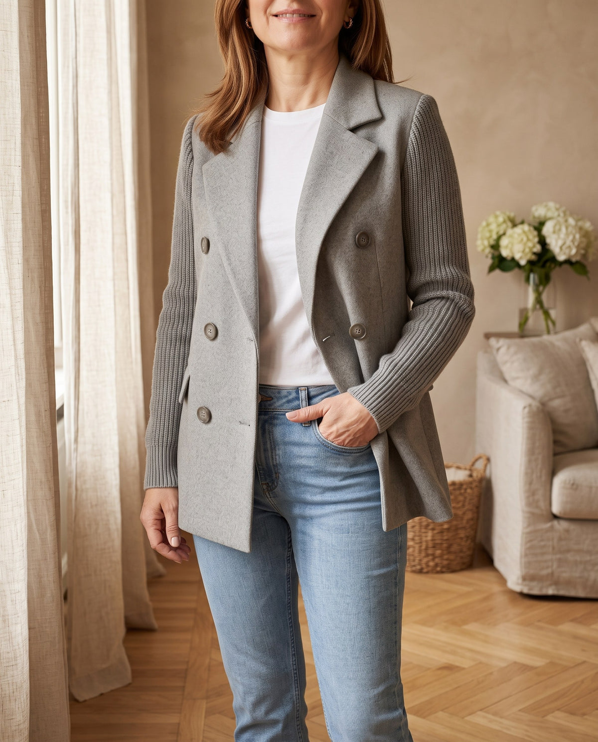 Lavinia, blazer grigio con jeans