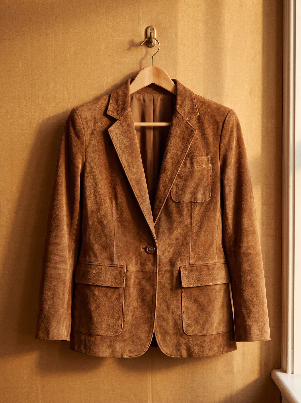 Livia, blazer in suede marrone su gruccia