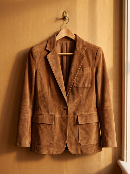 Livia, blazer in suede marrone su gruccia