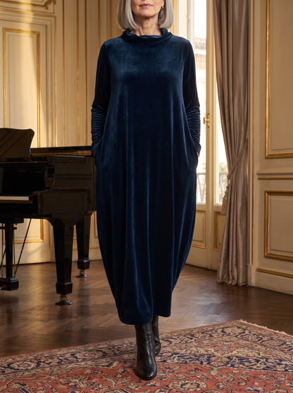 Lorella, abito maxi in velluto blu