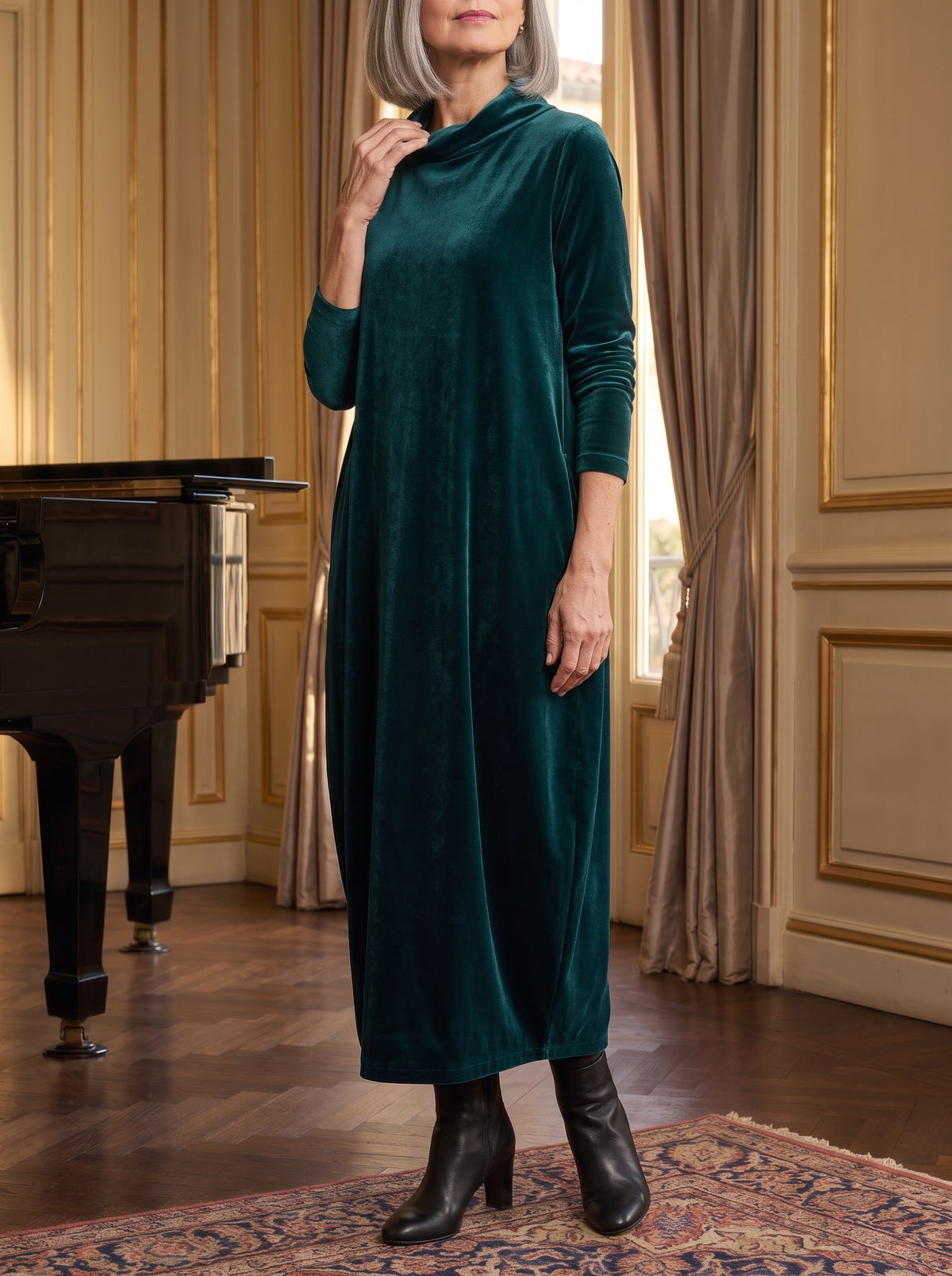 Lorella, abito verde scuro