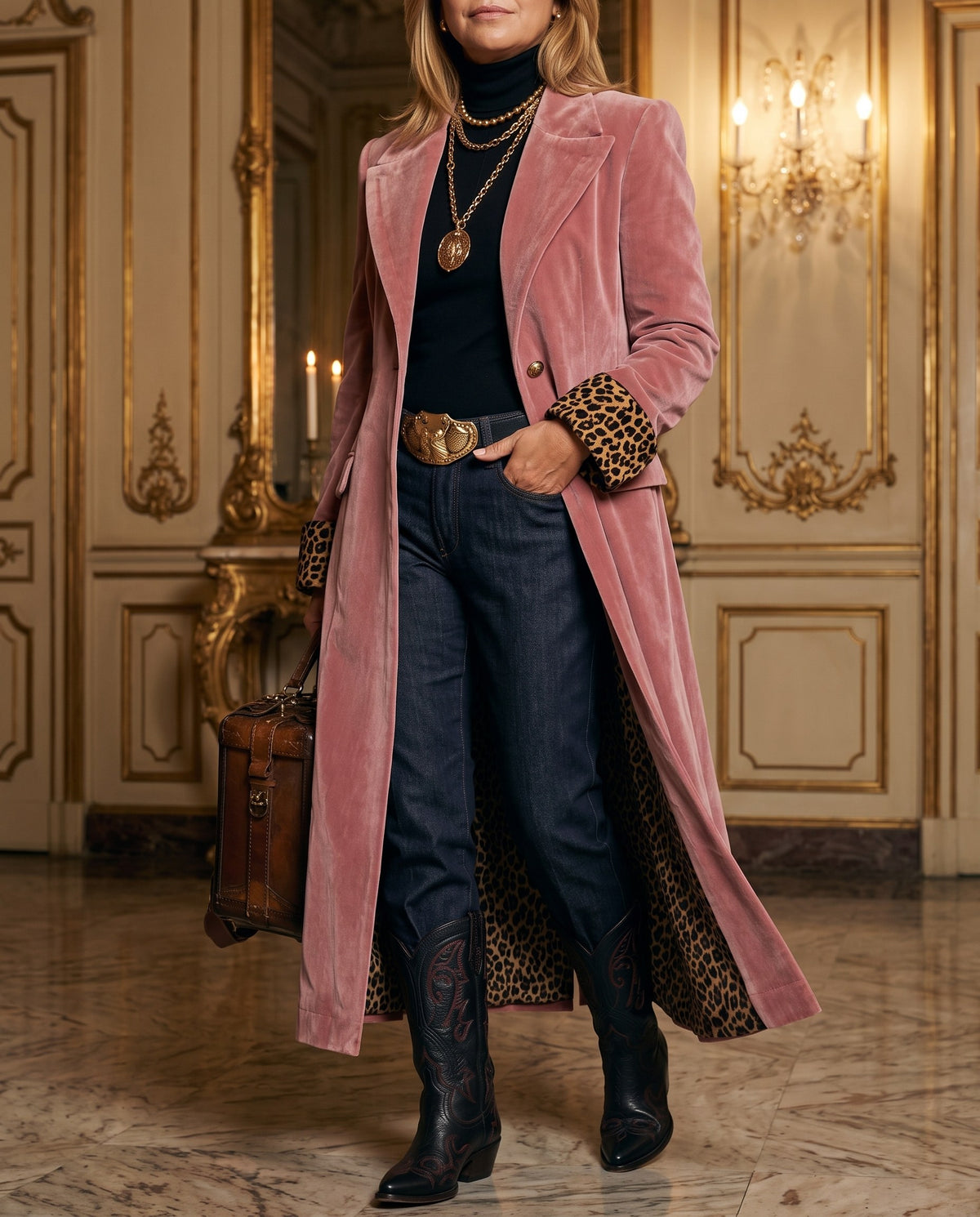 Nora, cappotto rosa con fodera leopardata