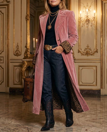 Nora, cappotto rosa con fodera leopardata
