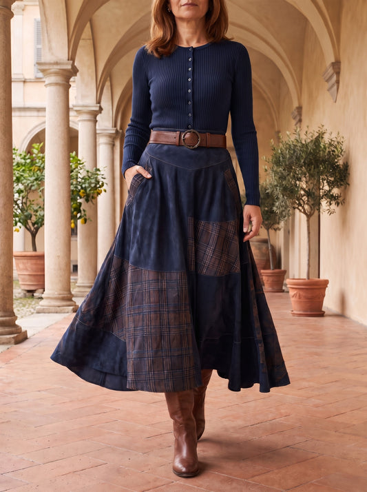 Rebecca, abito maxi blu navy con cintura