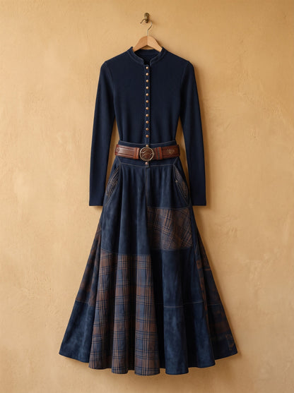 Rebecca, abito maxi blu navy con cintura su gruccia
