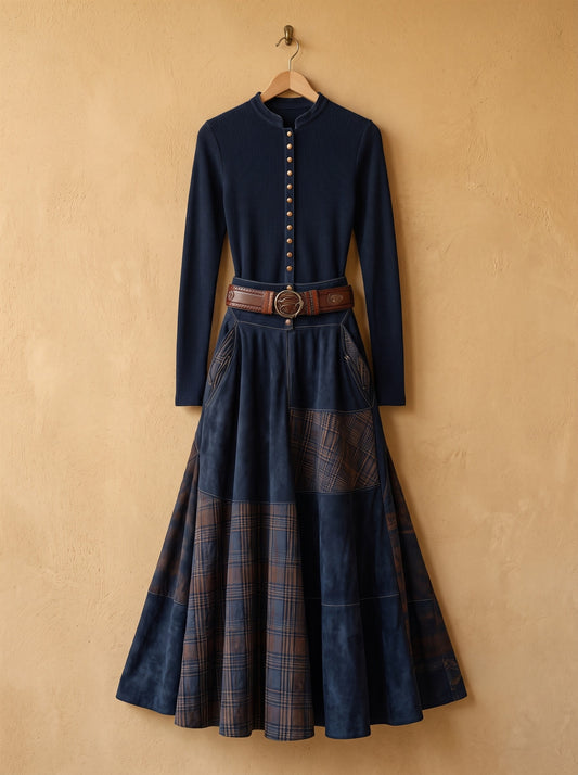 Rebecca, abito maxi blu navy con cintura su gruccia