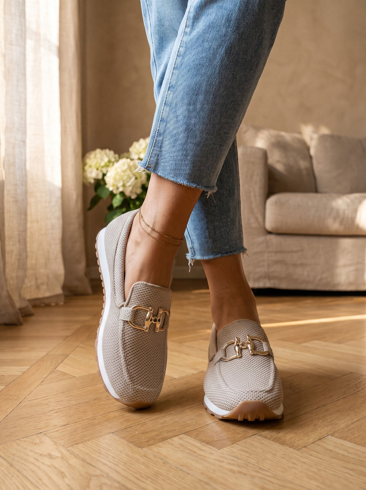 Silvia, mocassini in maglia beige