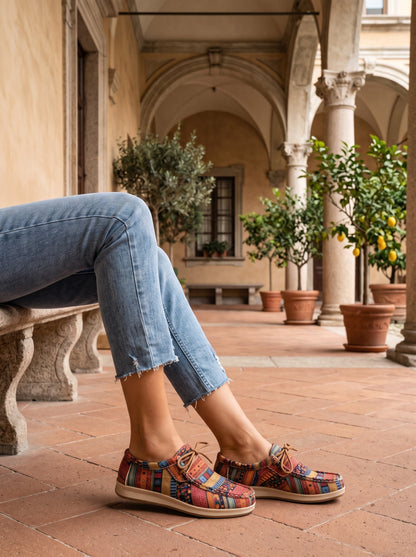 Stella, mocassini boho mosaico autunnale indossate