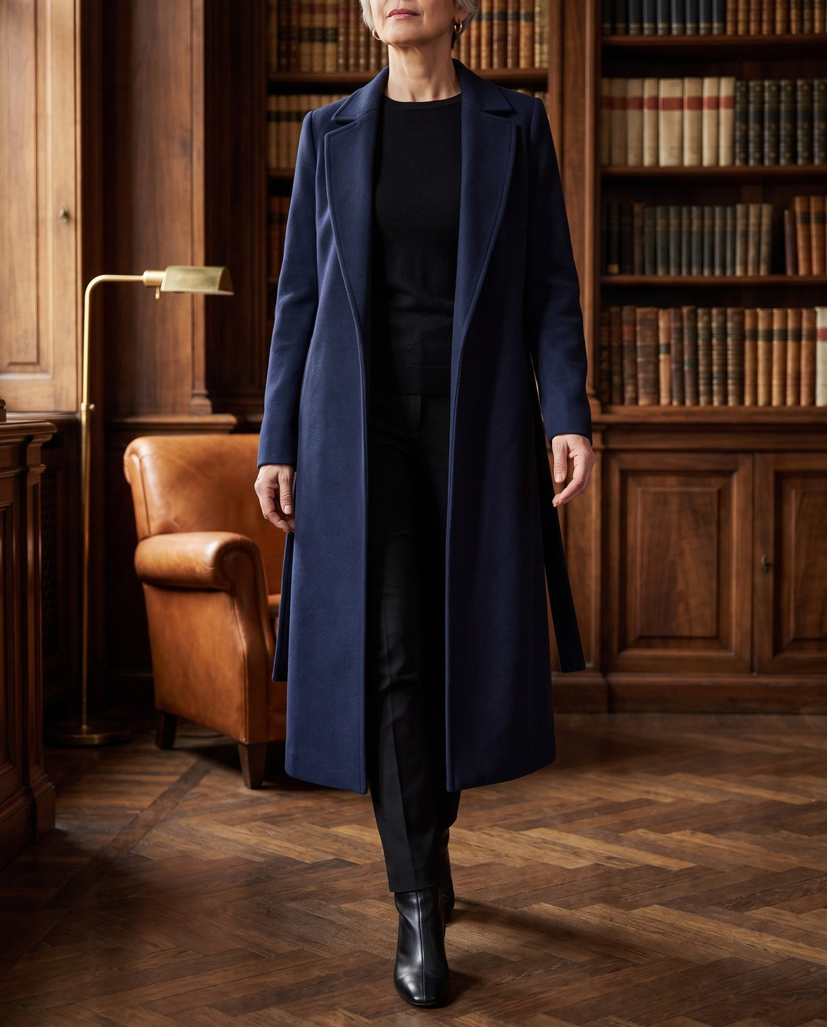 Sveva, cappotto lungo blu navy