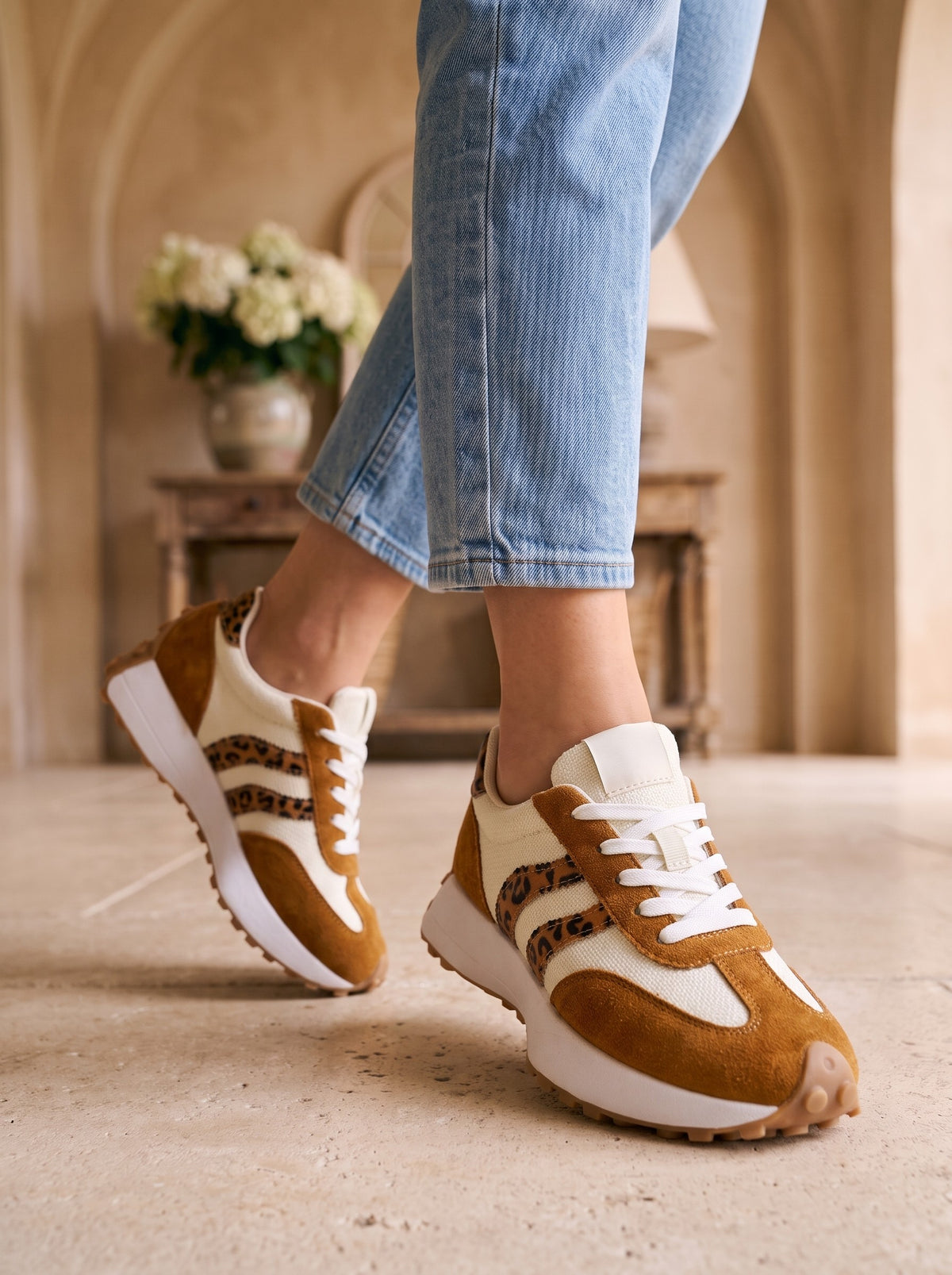 Tosca, sneakers animalier beige