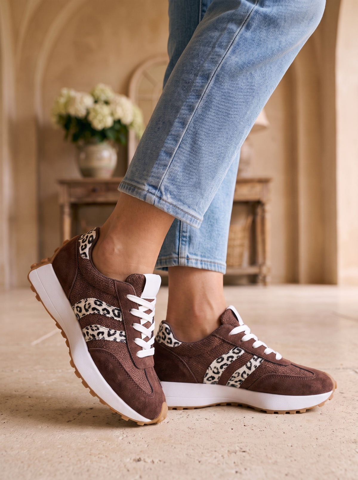 Tosca, sneakers animalier marrone
